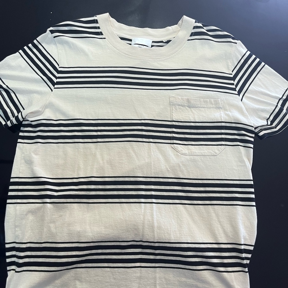 7 For All Mankind Black and Off White Short Sleeve Striped Tee. Regular fit